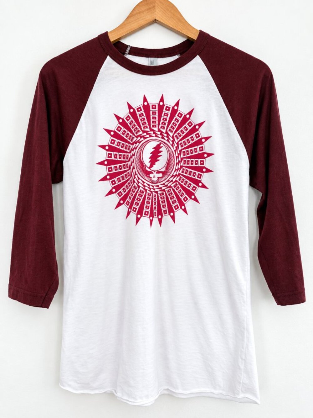 Grateful Dead Steal Your Face Graphic Raglan Baseball Tee Size S Boho Retro